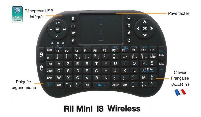 Rii Mini i8 - Clavier - avec pavé tactile - sans fil - 2.4 GHz