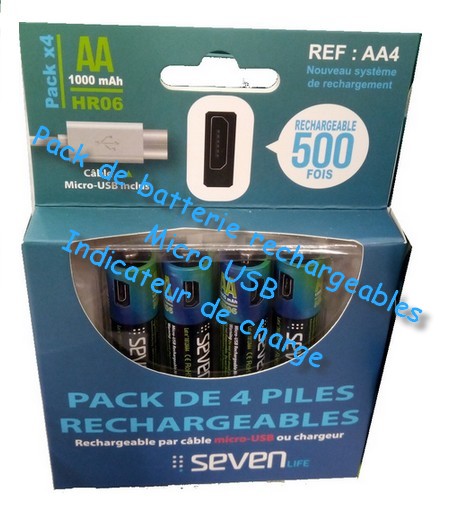 Pack de batteries rechargeables avec micro USB intégré et